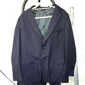 Adams Row Navy Blue Wool Blend Blazer Jacket‎ 44L Striped, Men's Sport Coat